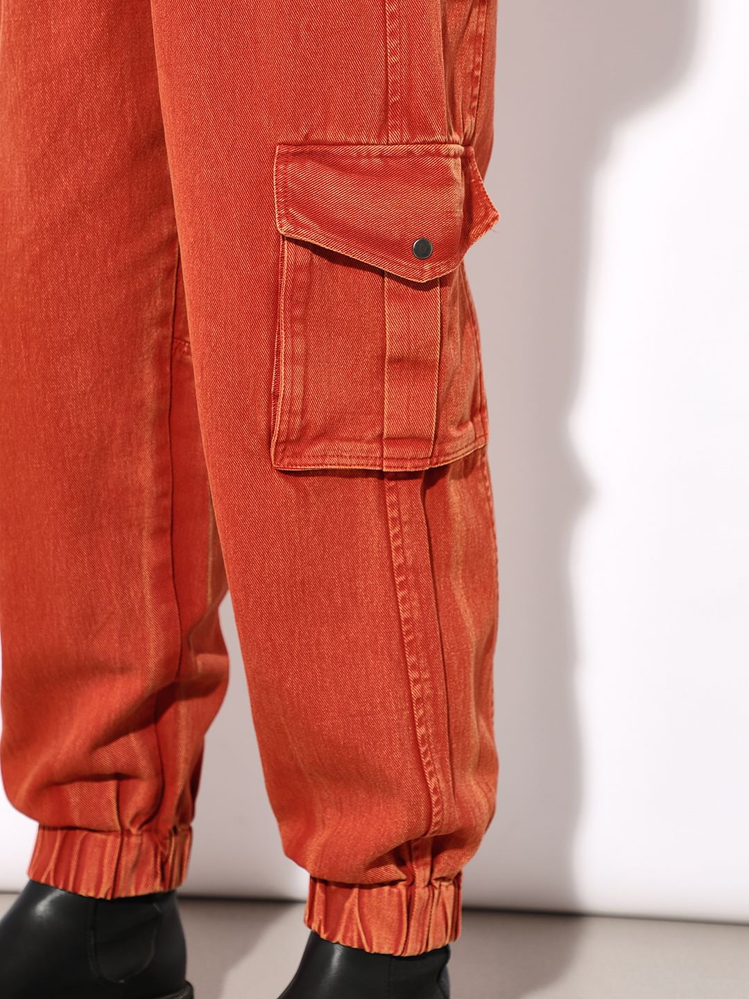 Orange Vintage Washed Cargo Jumpsuit