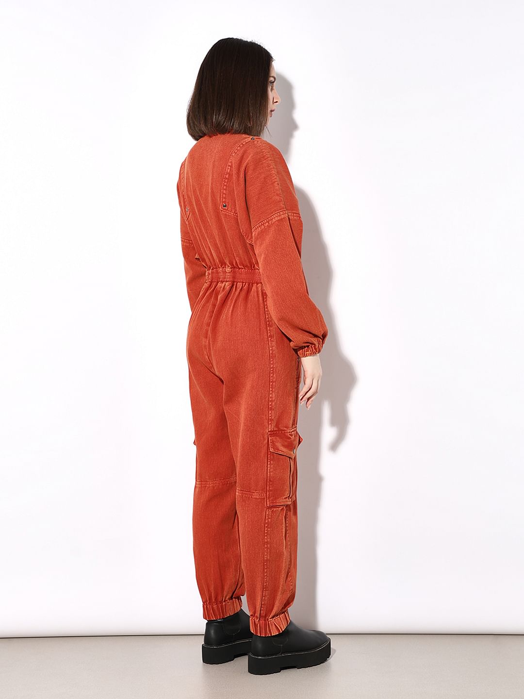 Orange Vintage Washed Cargo Jumpsuit