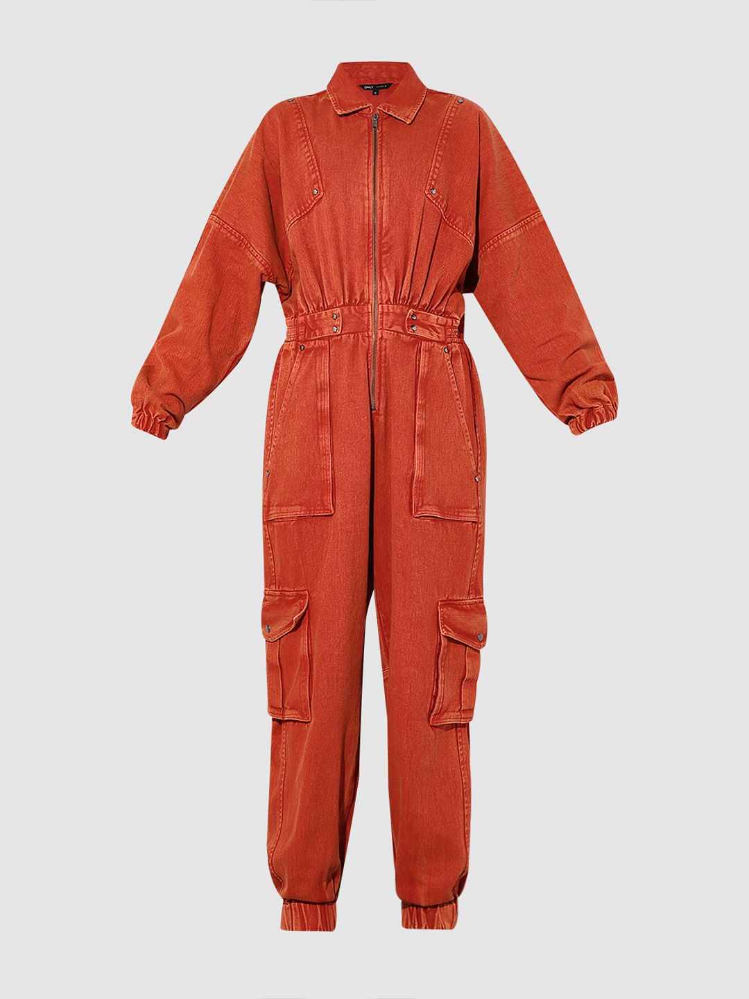 Orange Vintage Washed Cargo Jumpsuit