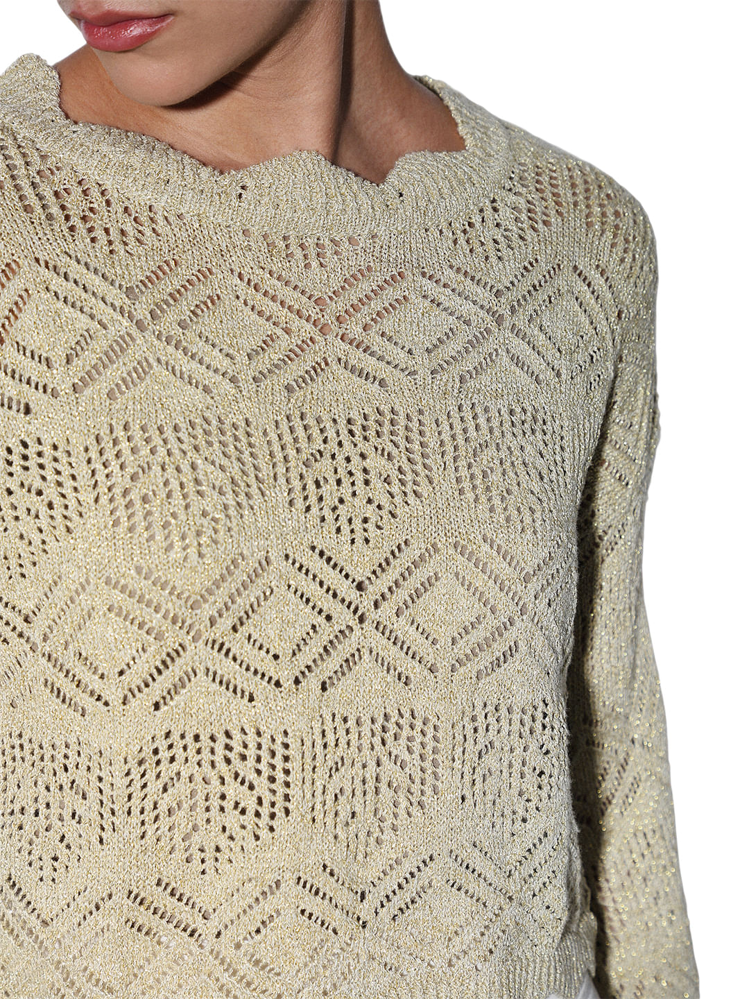 Beige Crochet Knit Pullover