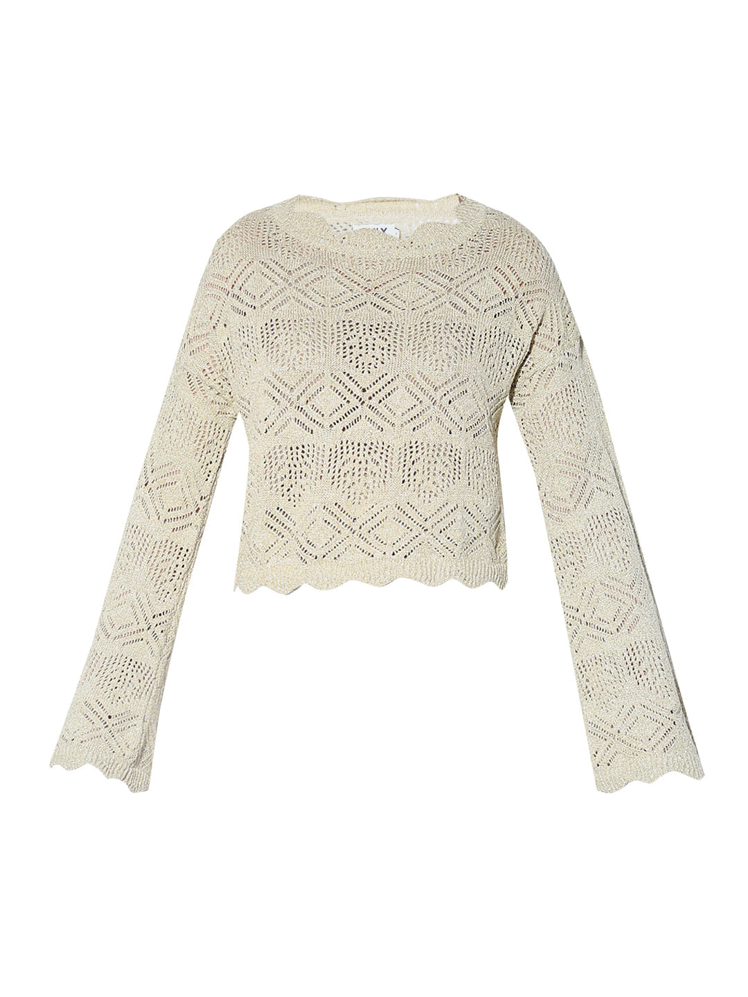 Beige Crochet Knit Pullover