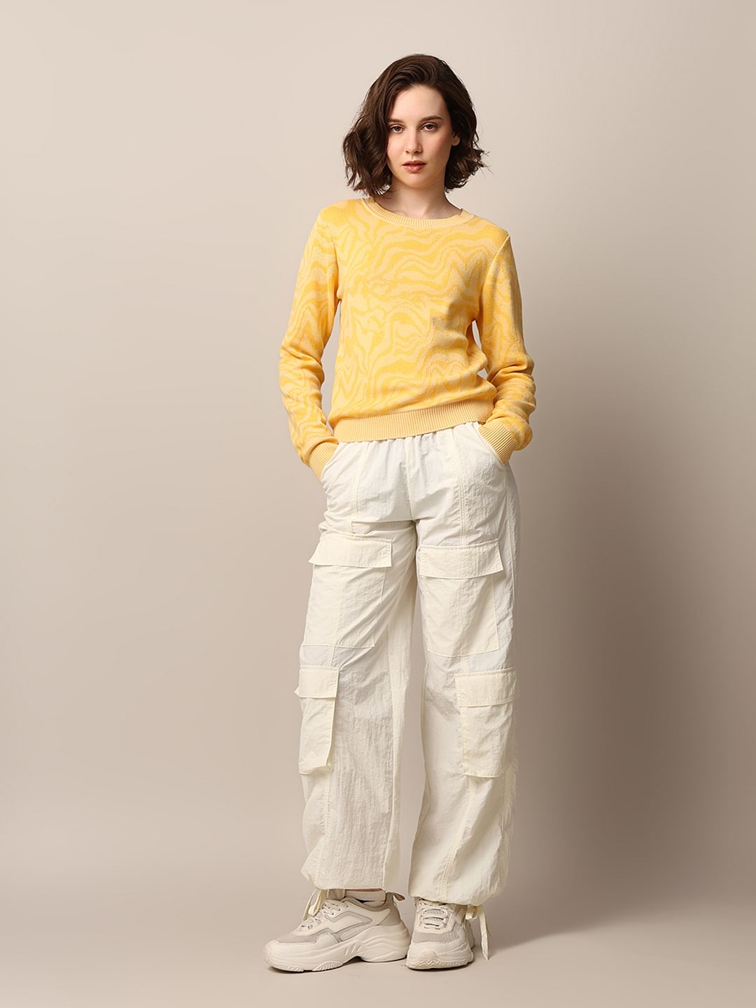 Yellow Printed Jacquard Knit Pullover