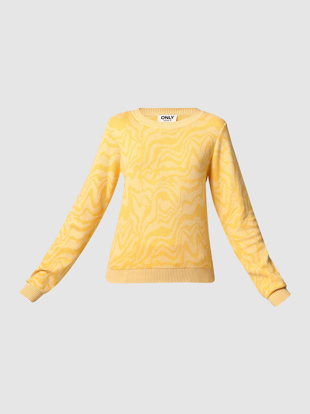 Yellow Printed Jacquard Knit Pullover