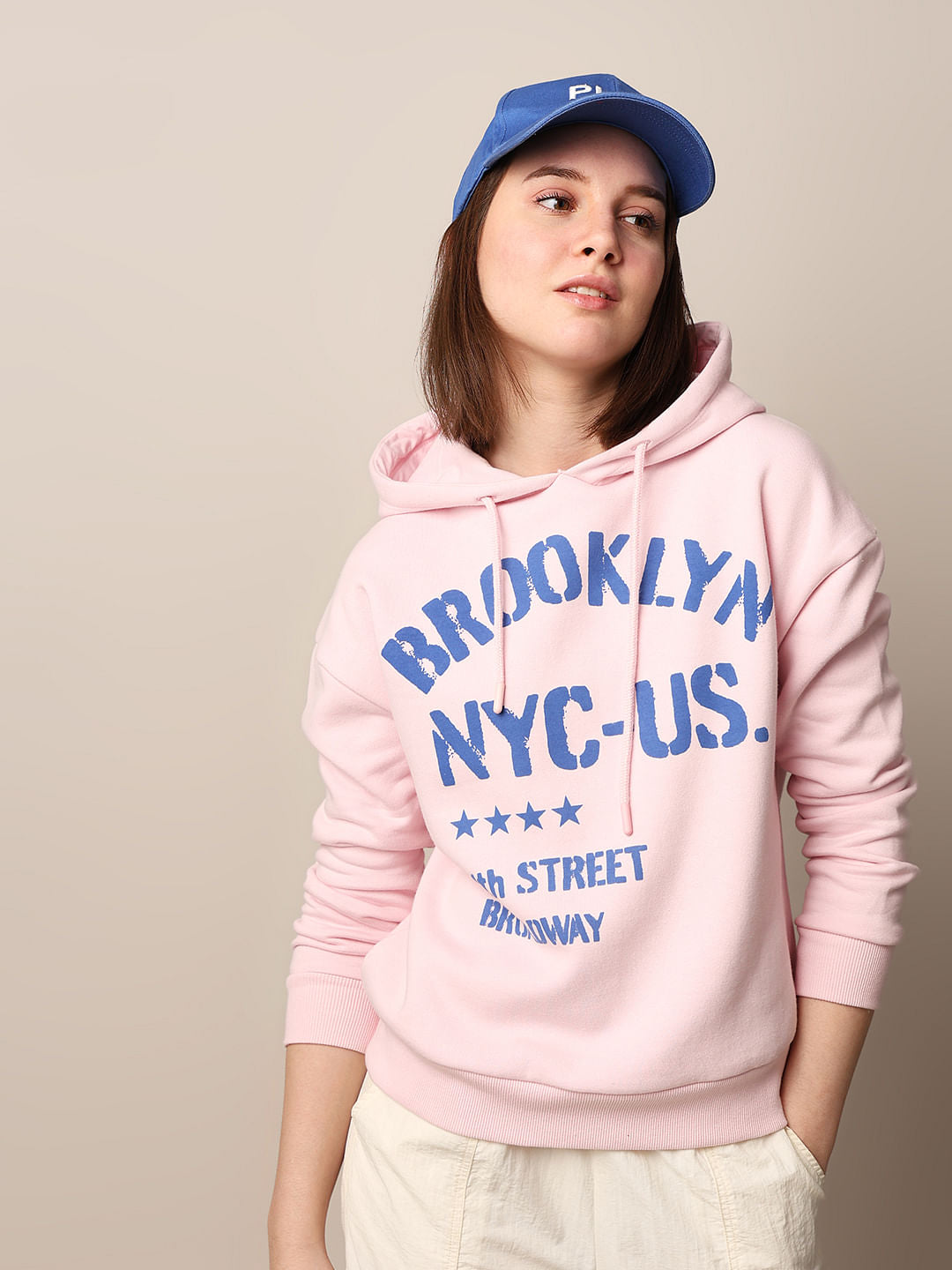 Pink Printed Hooded Sweatshirt