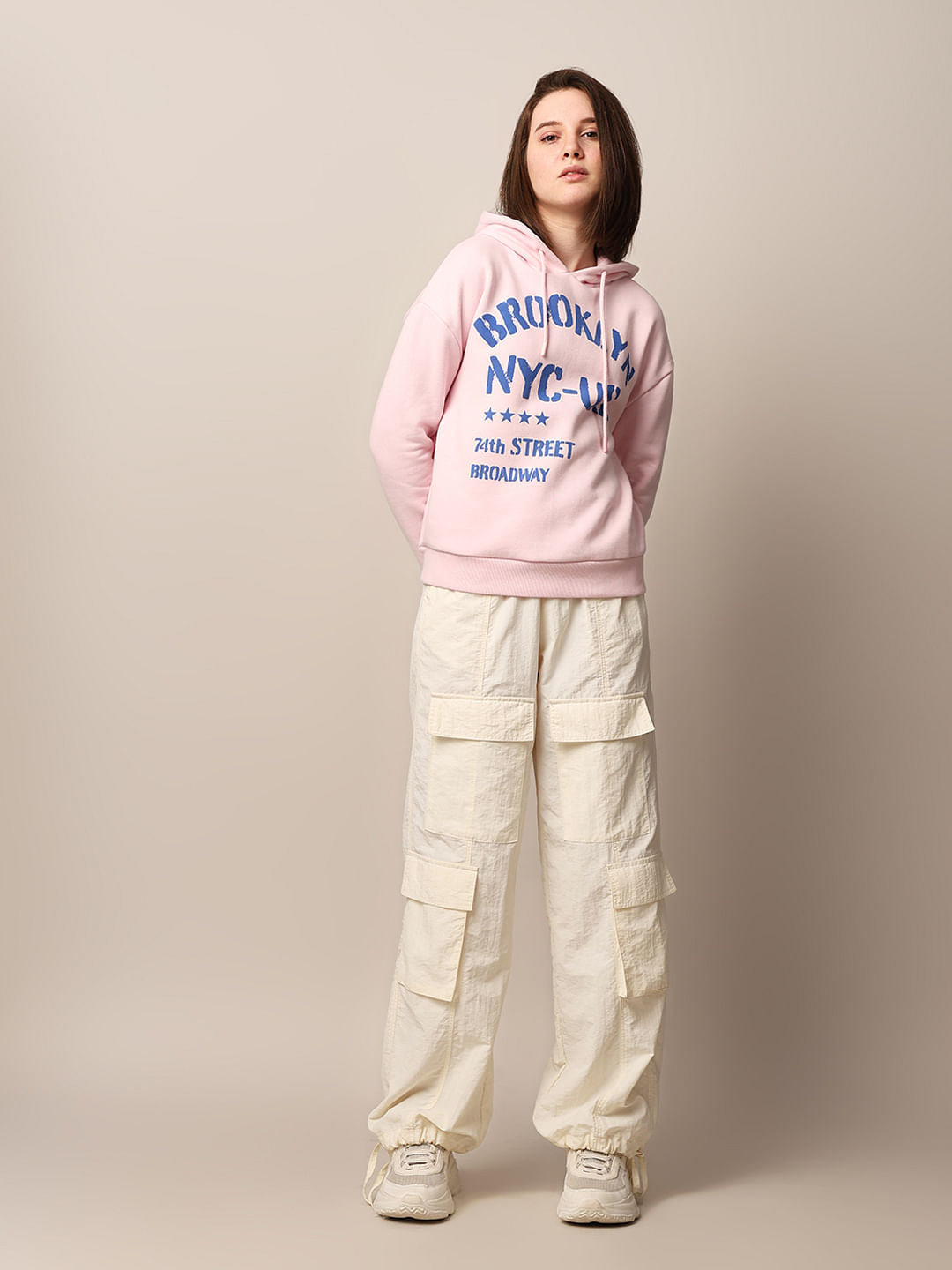 Pink Printed Hooded Sweatshirt