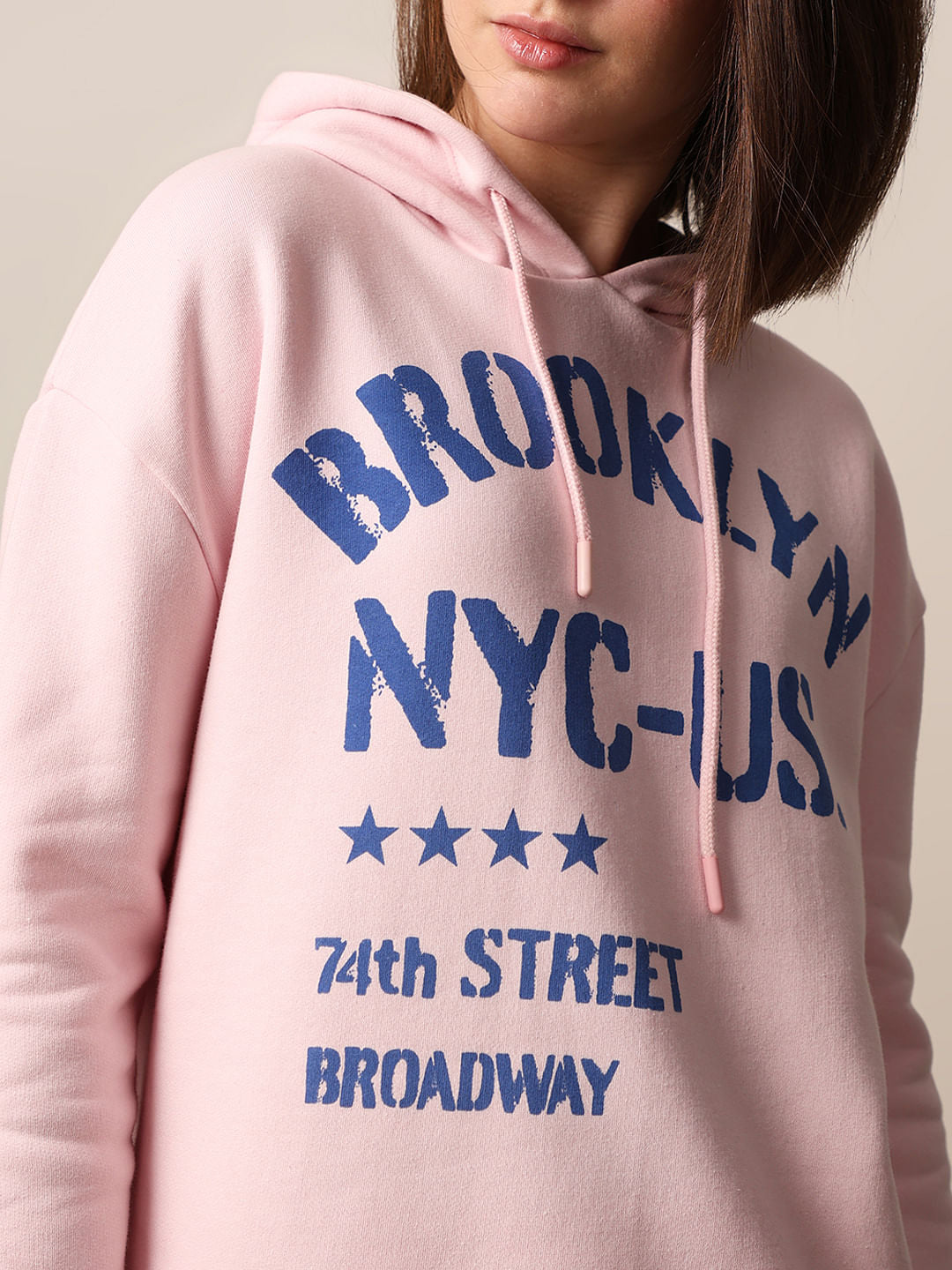 Pink Printed Hooded Sweatshirt