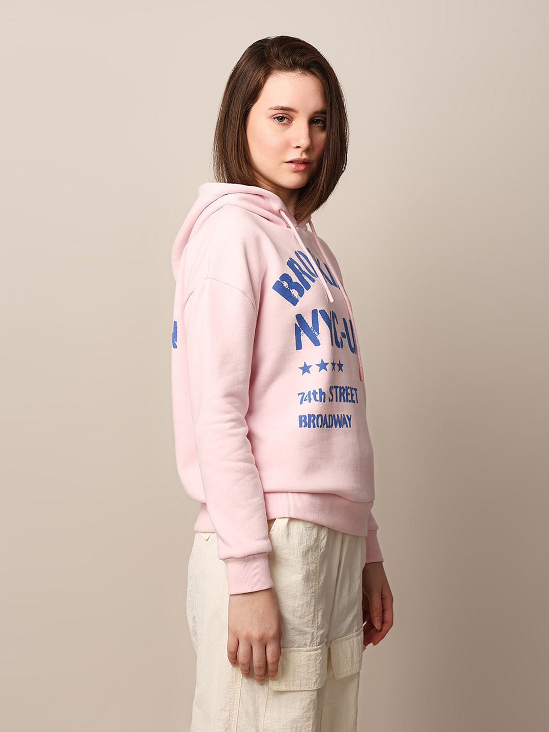 Pink Printed Hooded Sweatshirt