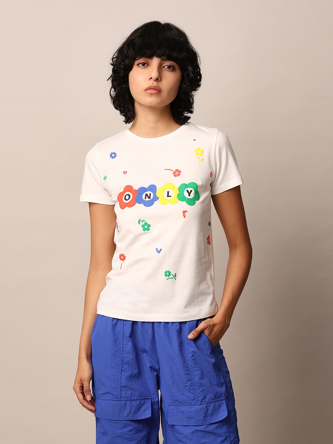 White Printed Cotton T-Shirt