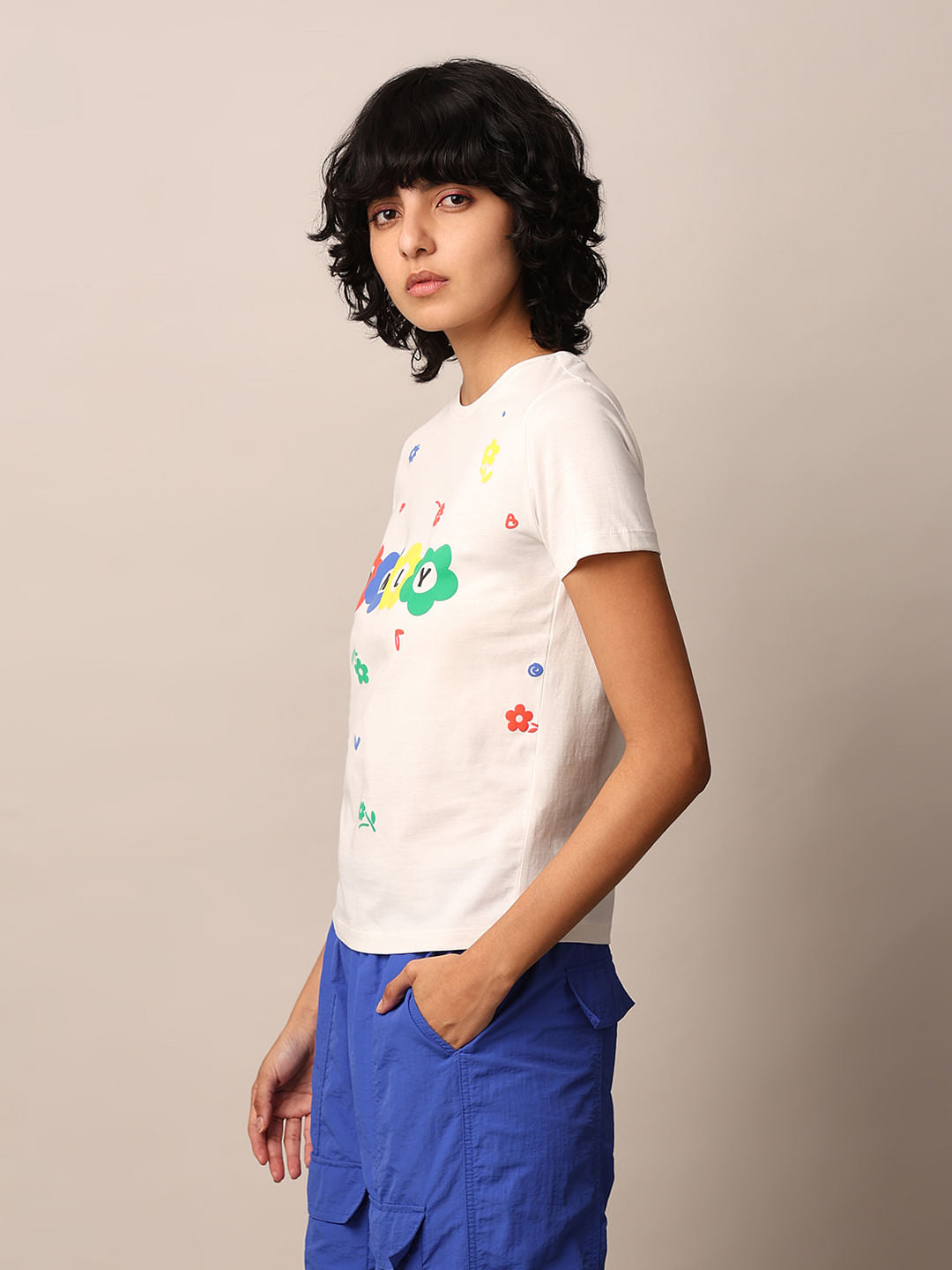 White Printed Cotton T-Shirt