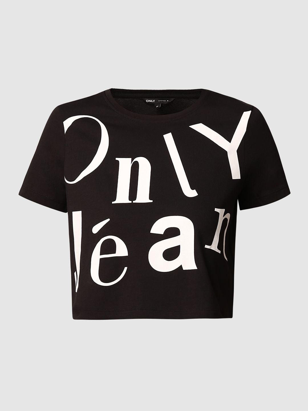 Black Printed Cropped T-Shirt