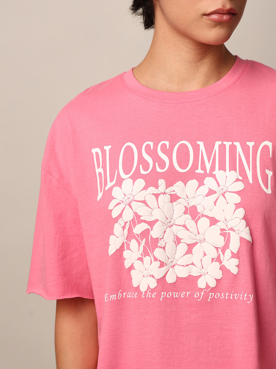 Pink Floral Boxy Fit Cropped T-Shirt
