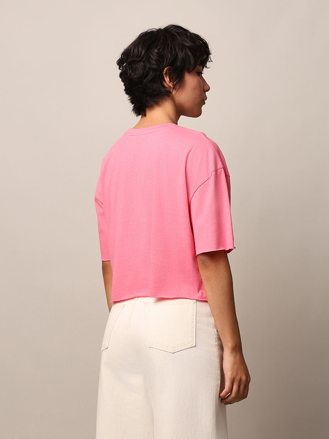 Pink Floral Boxy Fit Cropped T-Shirt