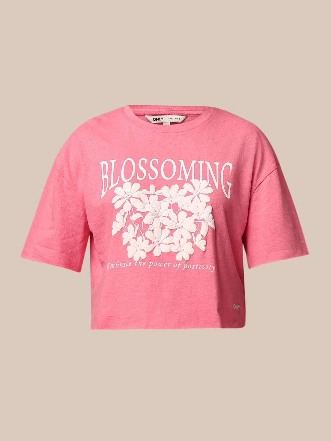 Pink Floral Boxy Fit Cropped T-Shirt