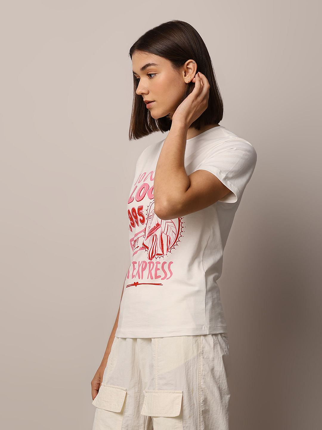 White Printed Cotton T-Shirt
