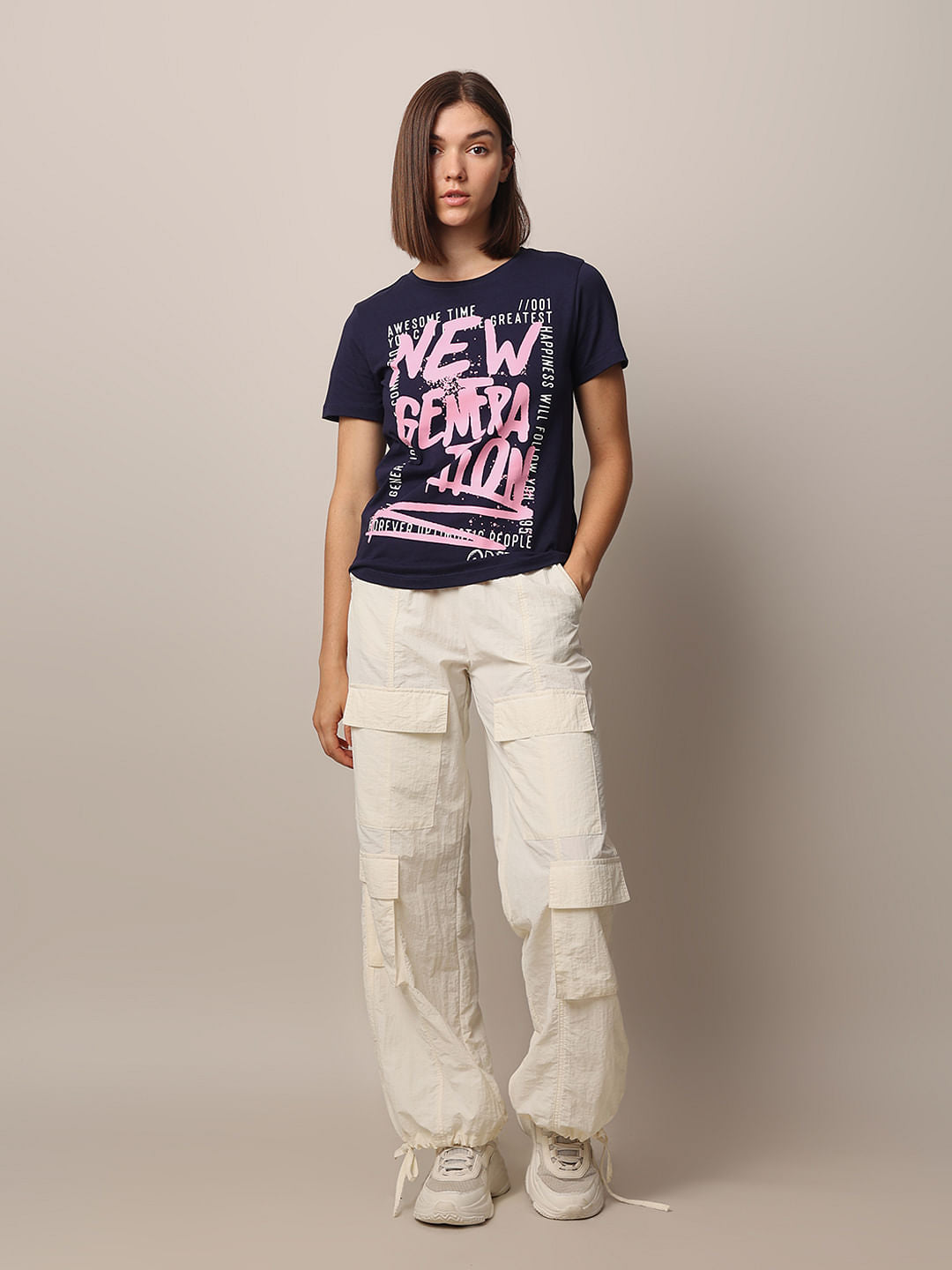 Blue Printed Cotton T-Shirt