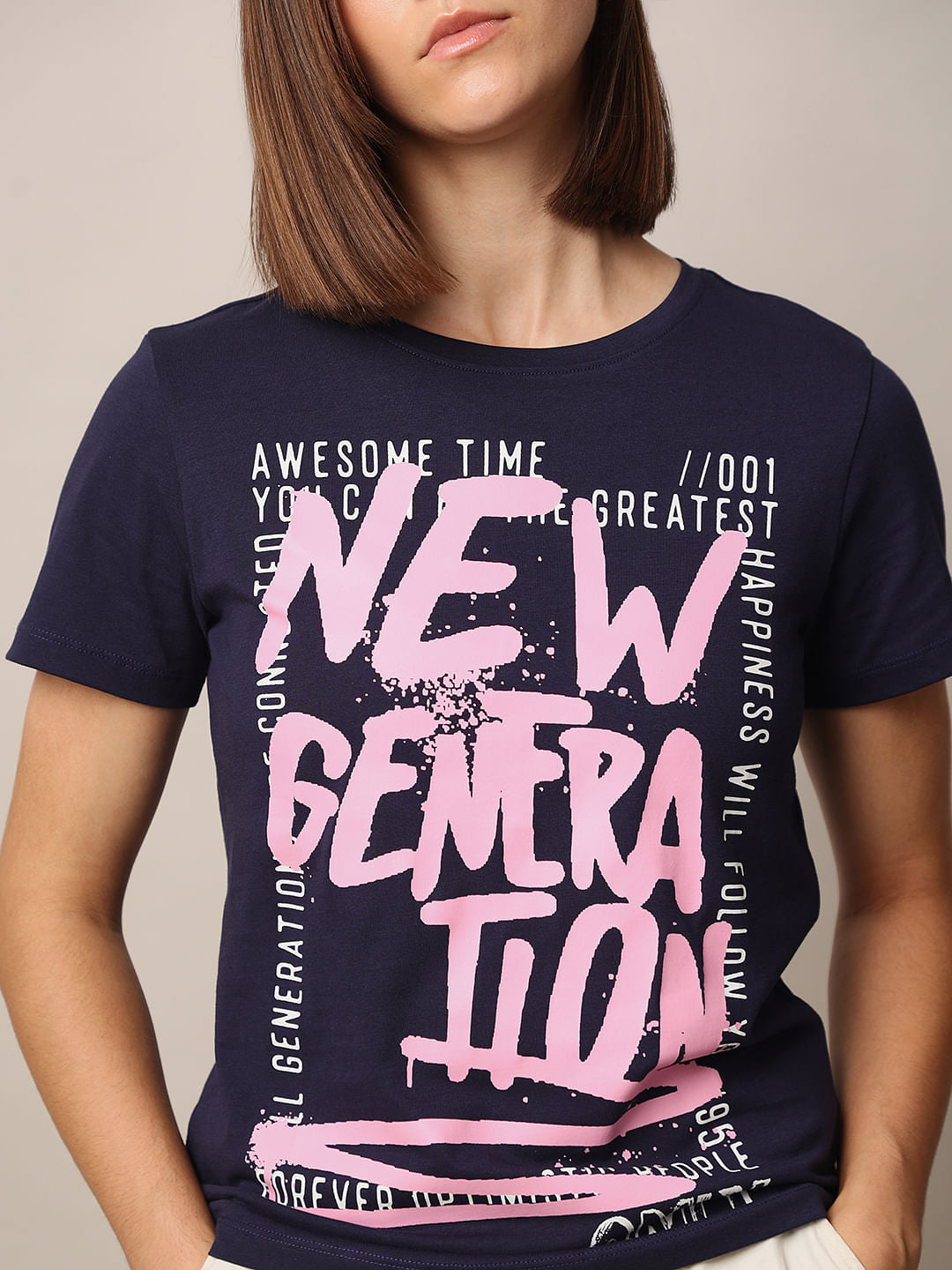 Blue Printed Cotton T-Shirt