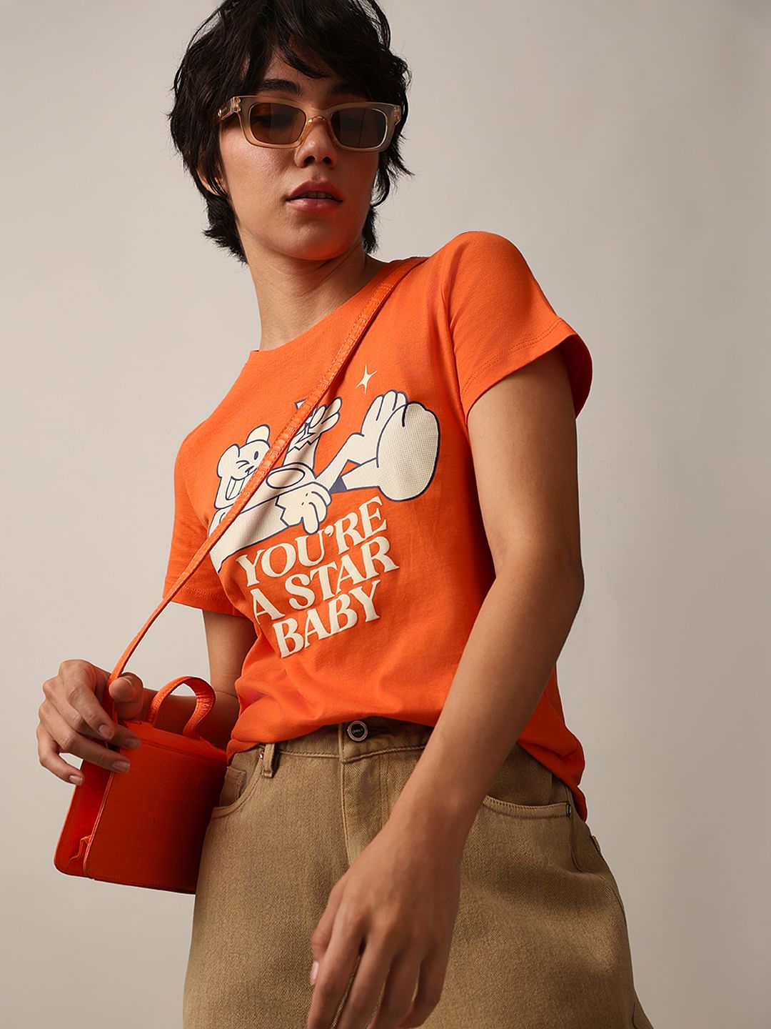 Orange Graphic Print T-Shirt