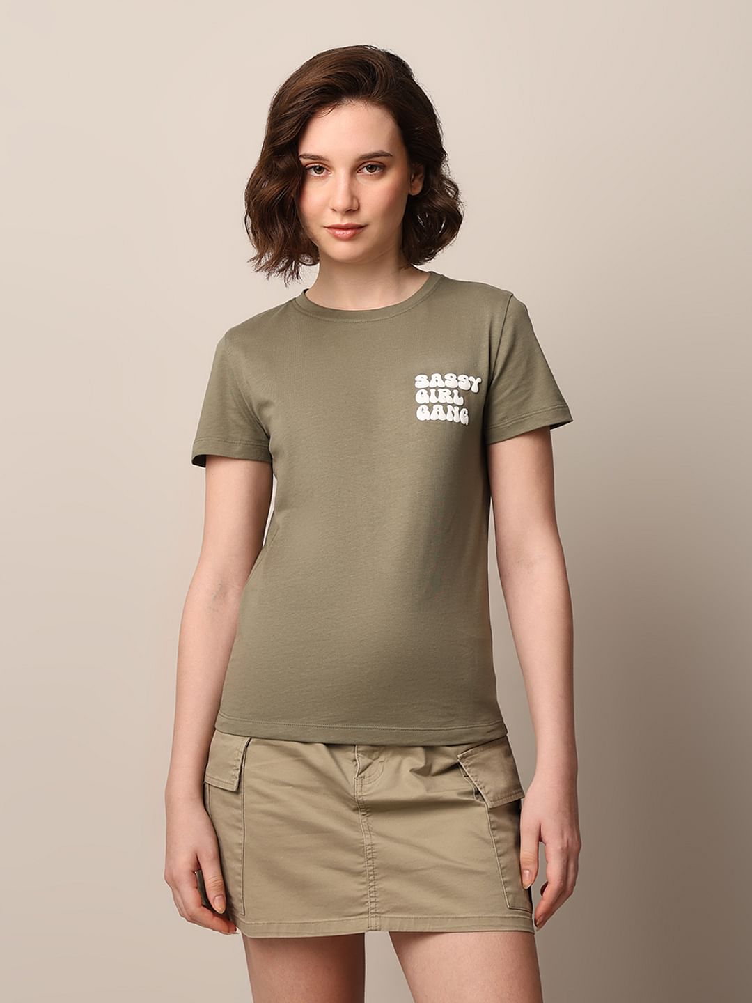 Green Printed Cotton T-Shirt