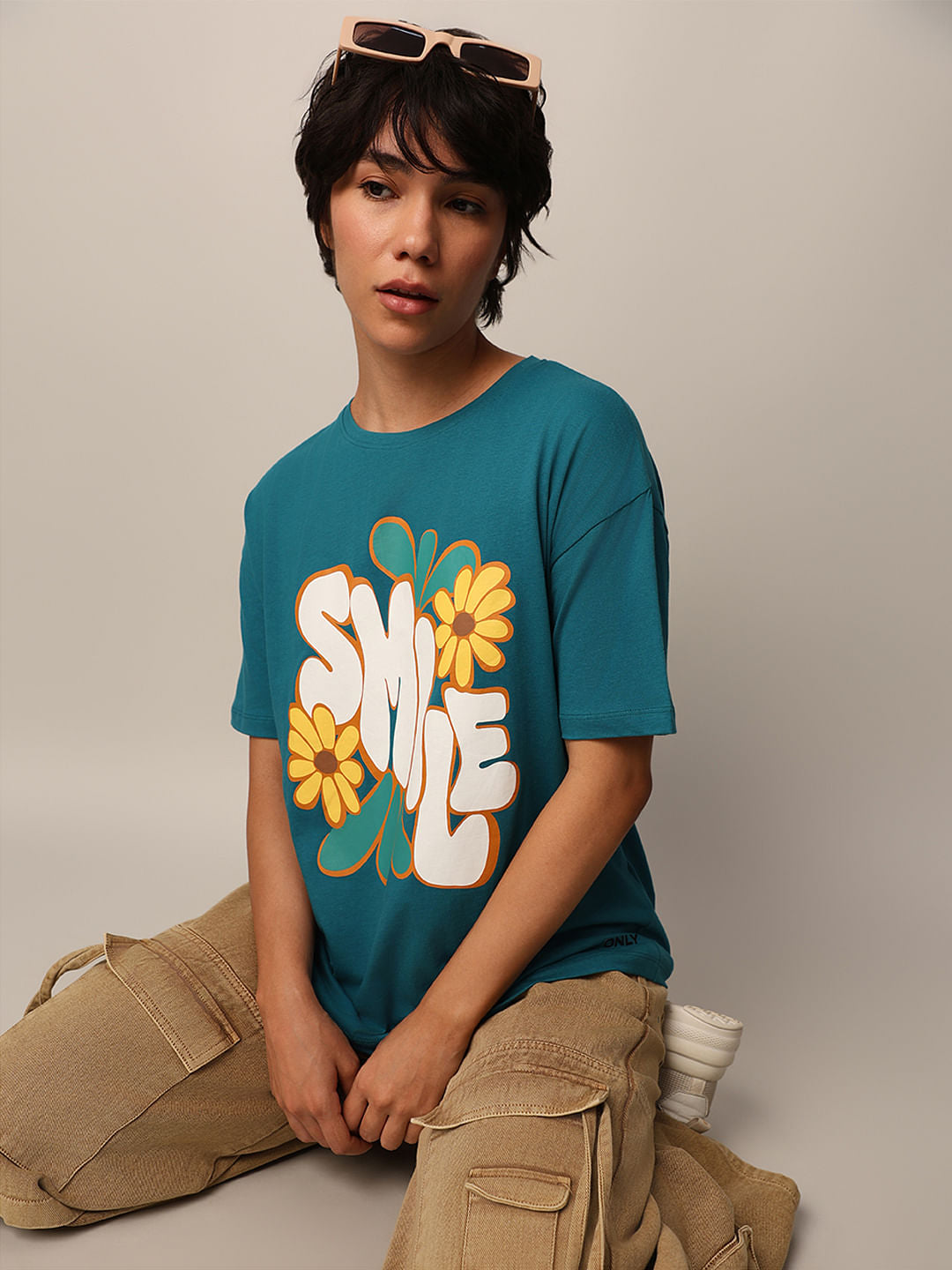 Teal Blue Printed T-Shirt