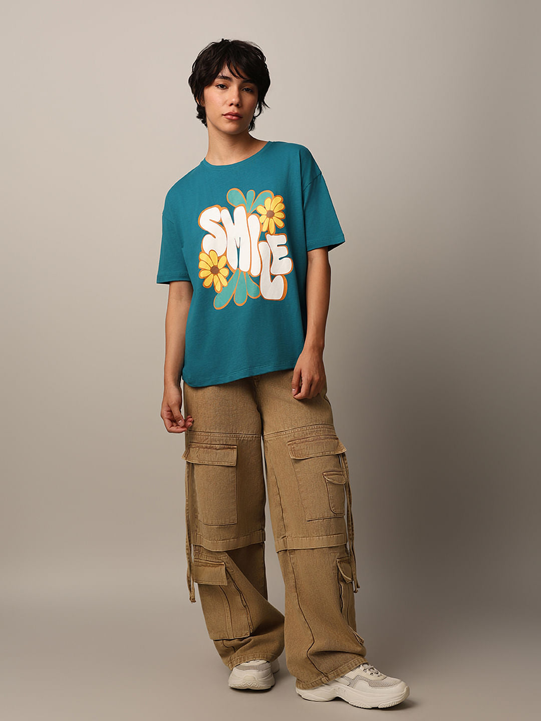 Teal Blue Printed T-Shirt