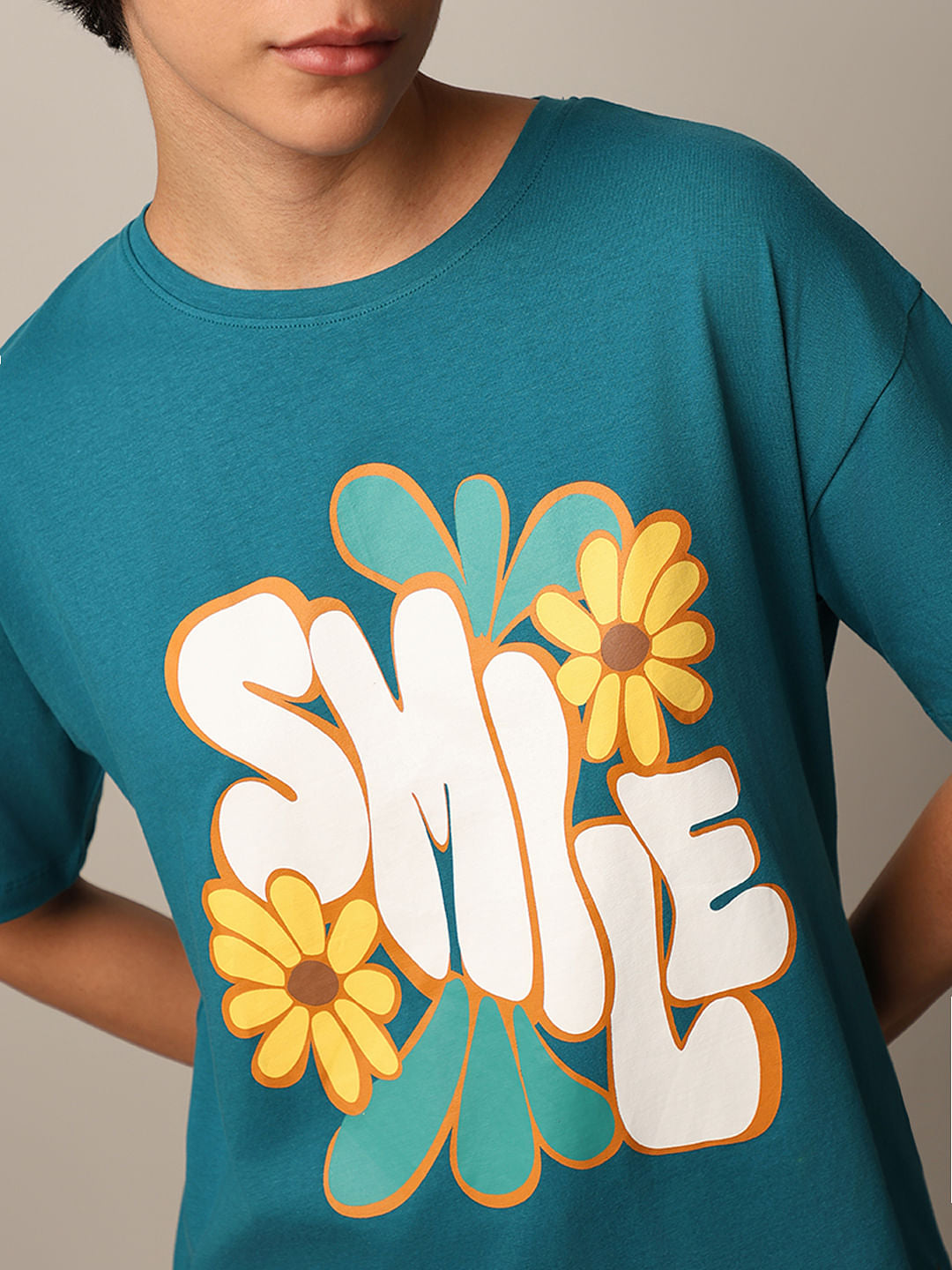 Teal Blue Printed T-Shirt