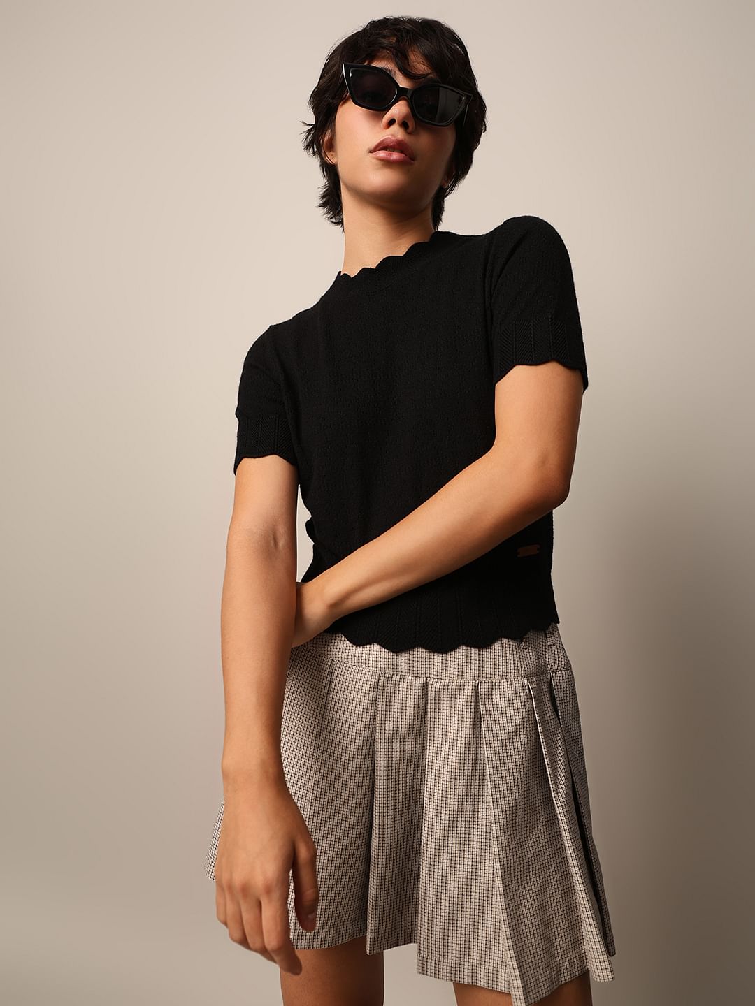 Black Pointelle Knit Top