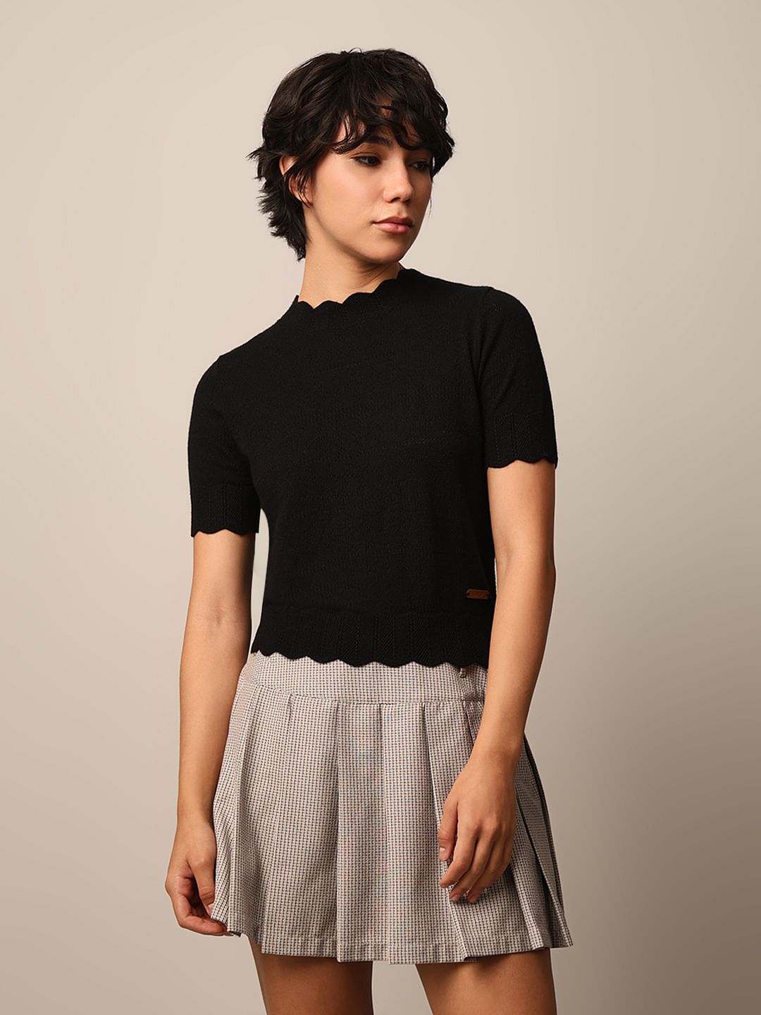 Black Pointelle Knit Top