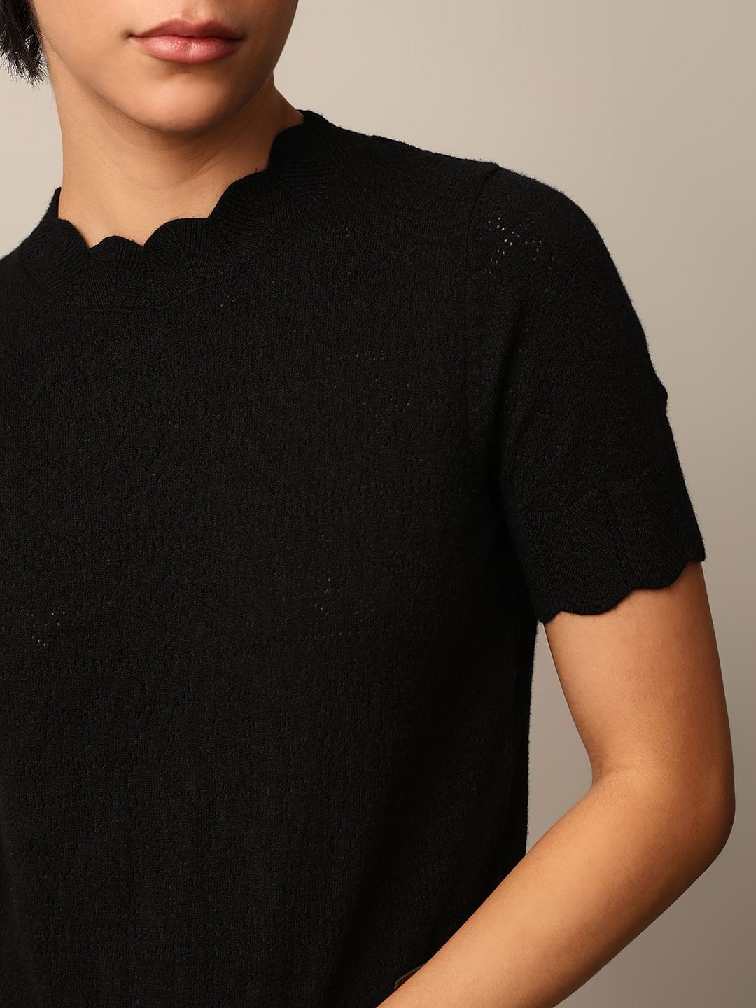 Black Pointelle Knit Top