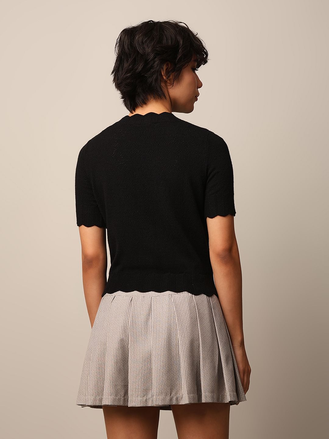 Black Pointelle Knit Top