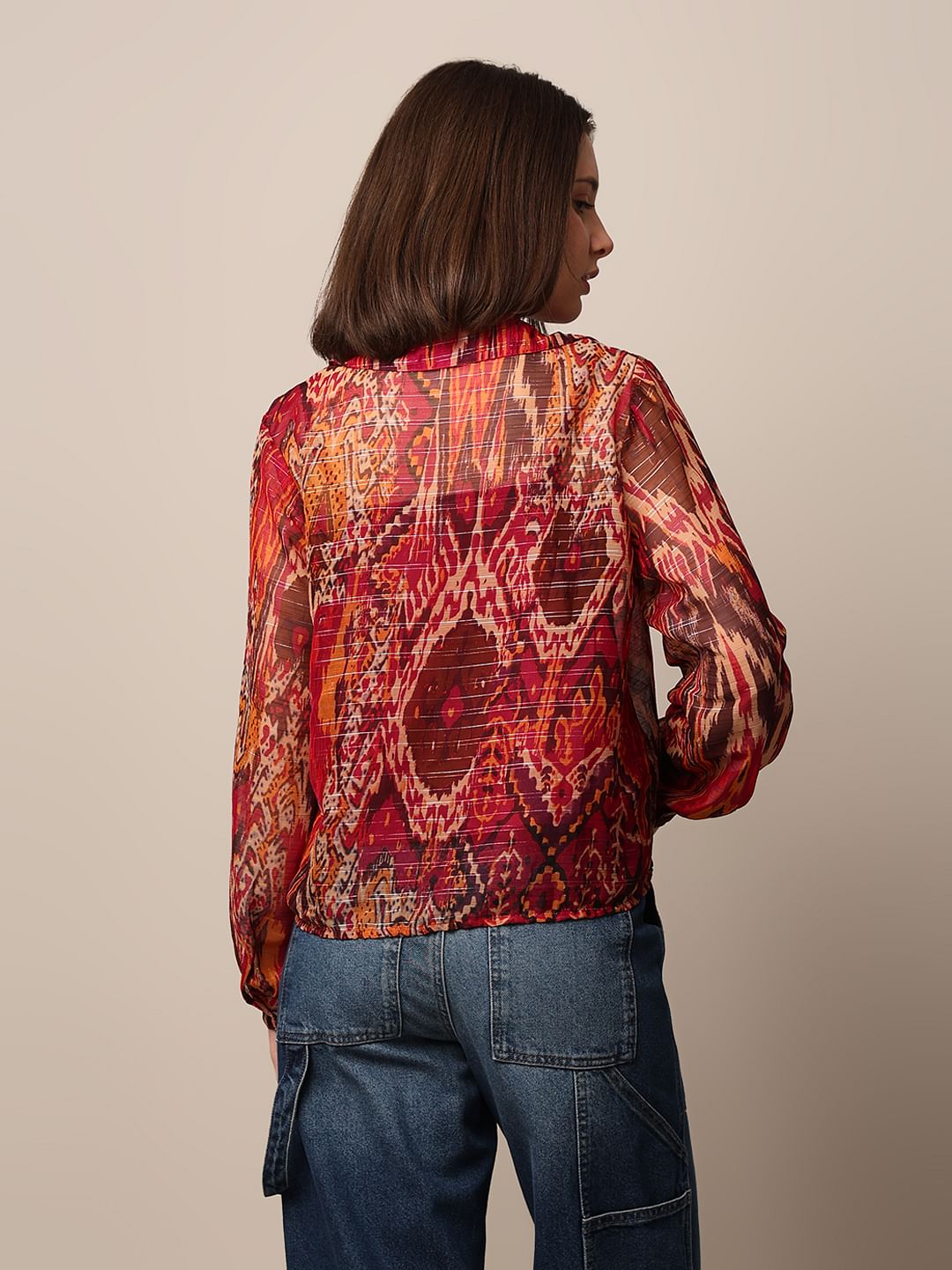 Maroon Printed Chiffon Shirt