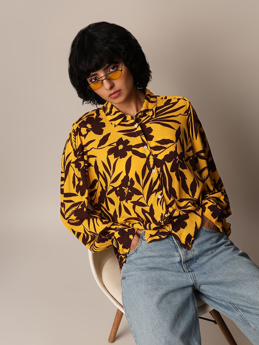 Yellow Floral Print Shirt