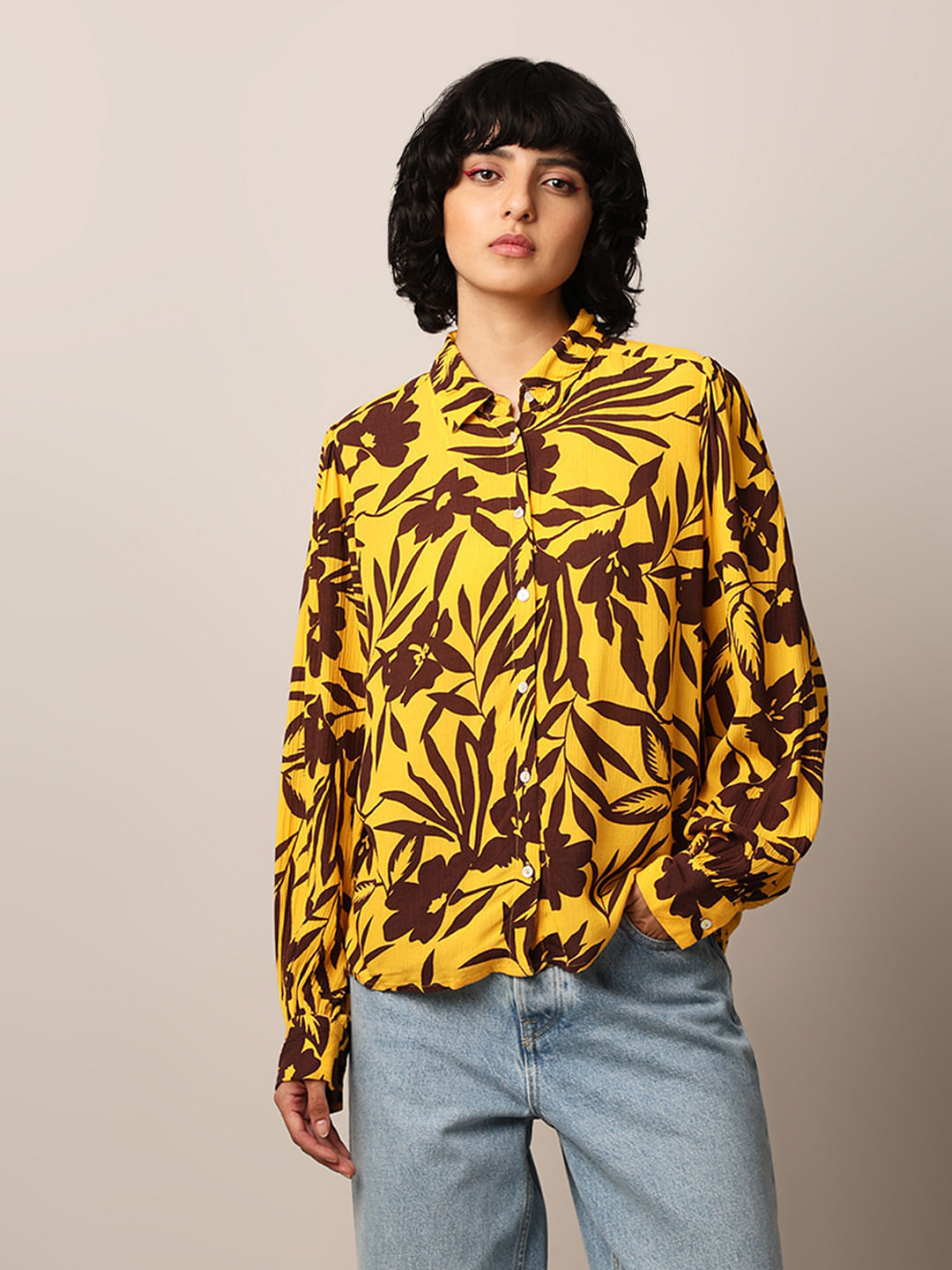 Yellow Floral Print Shirt