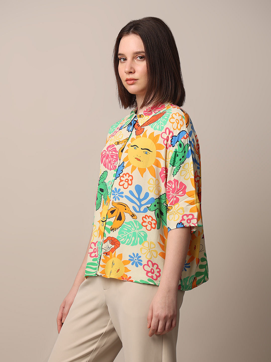 Multi-Colour Printed Viscose Shirt