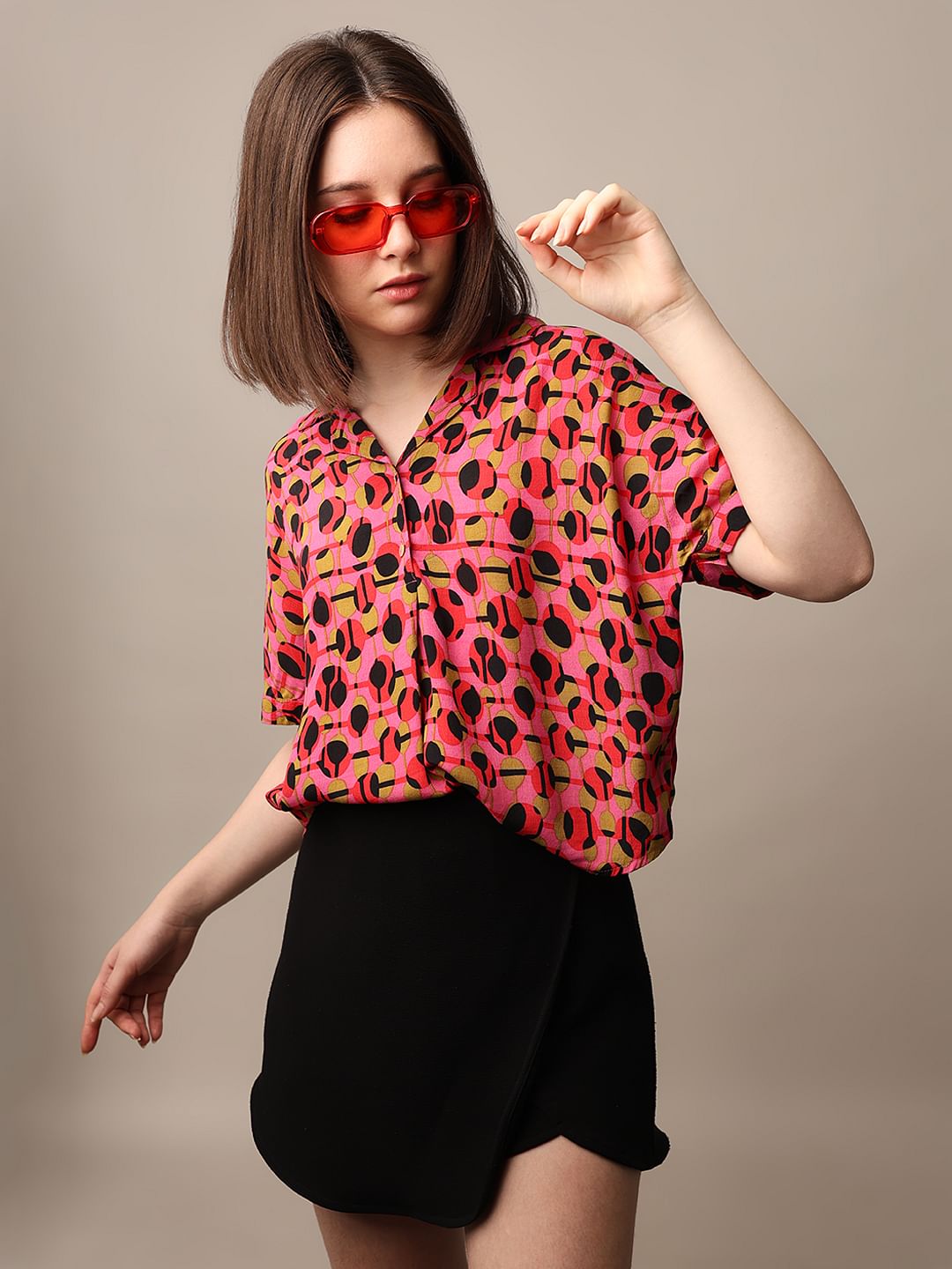 Pink Printed Viscose Shirt