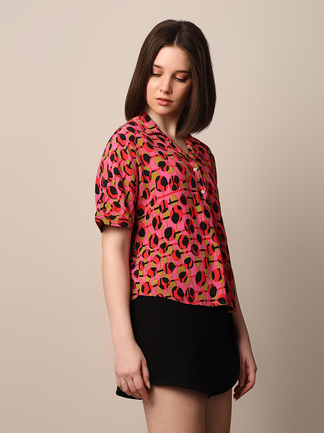 Pink Printed Viscose Shirt