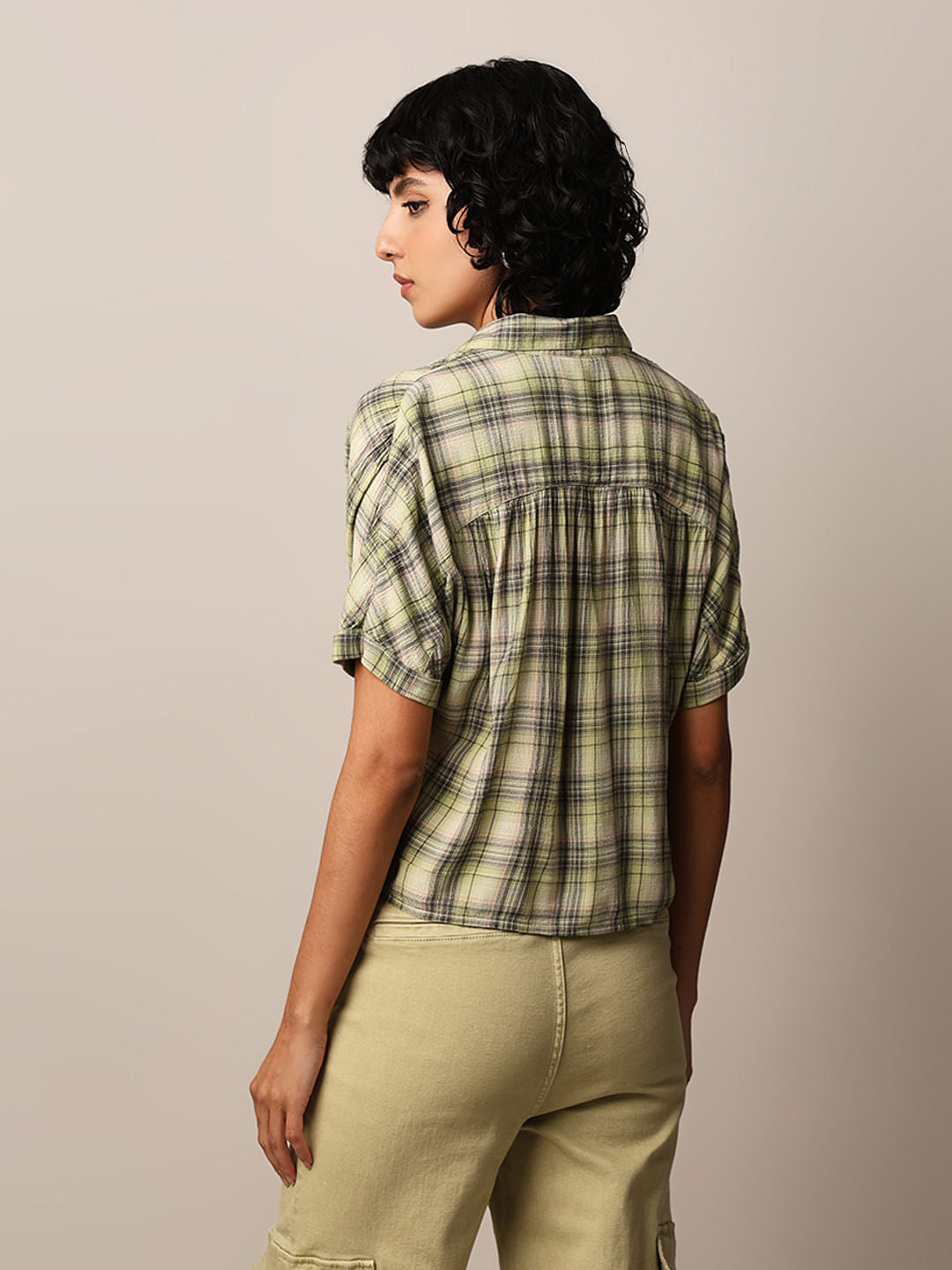 Green Check Cotton Resort Shirt