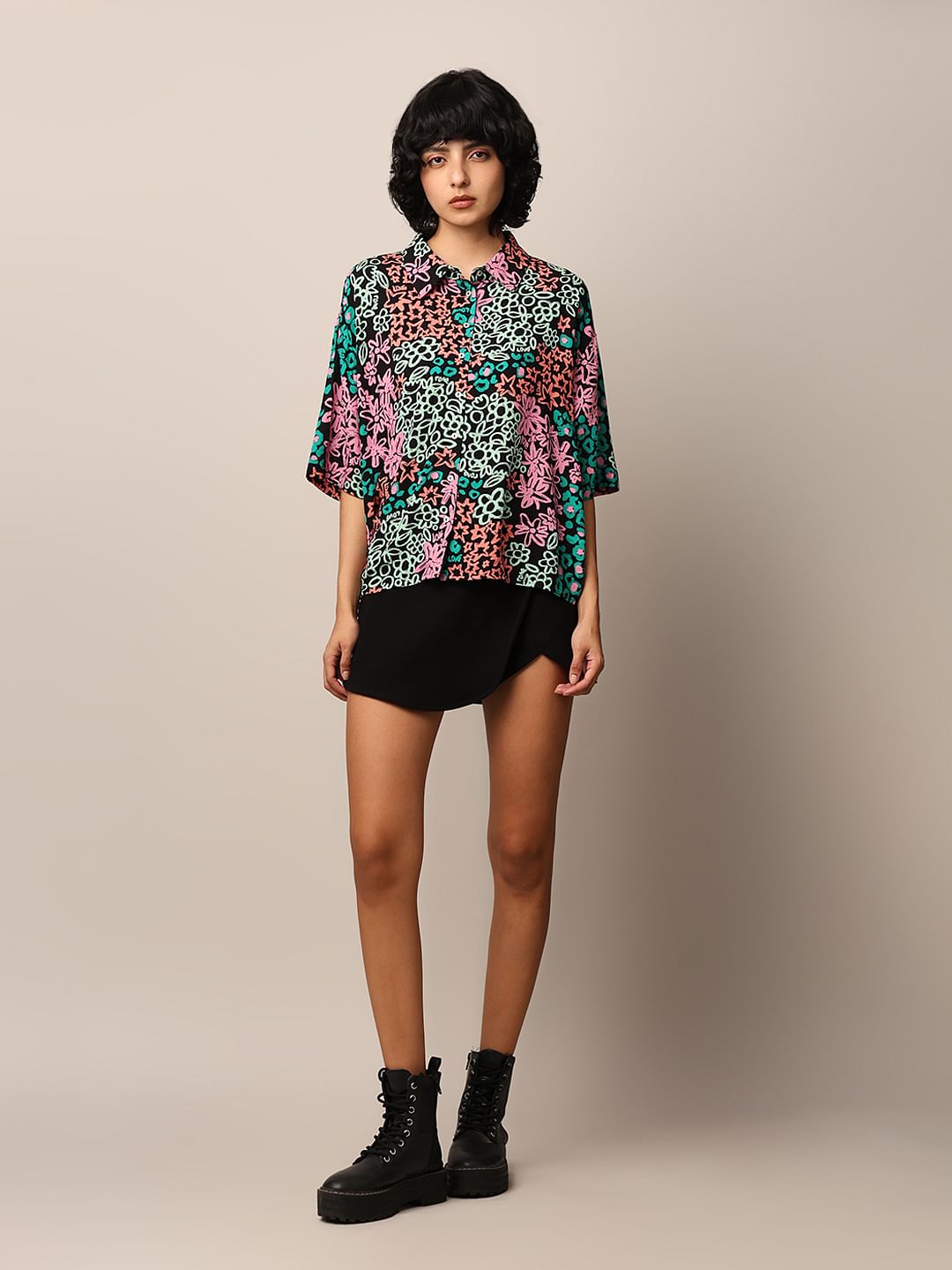 Black Floral Print Shirt