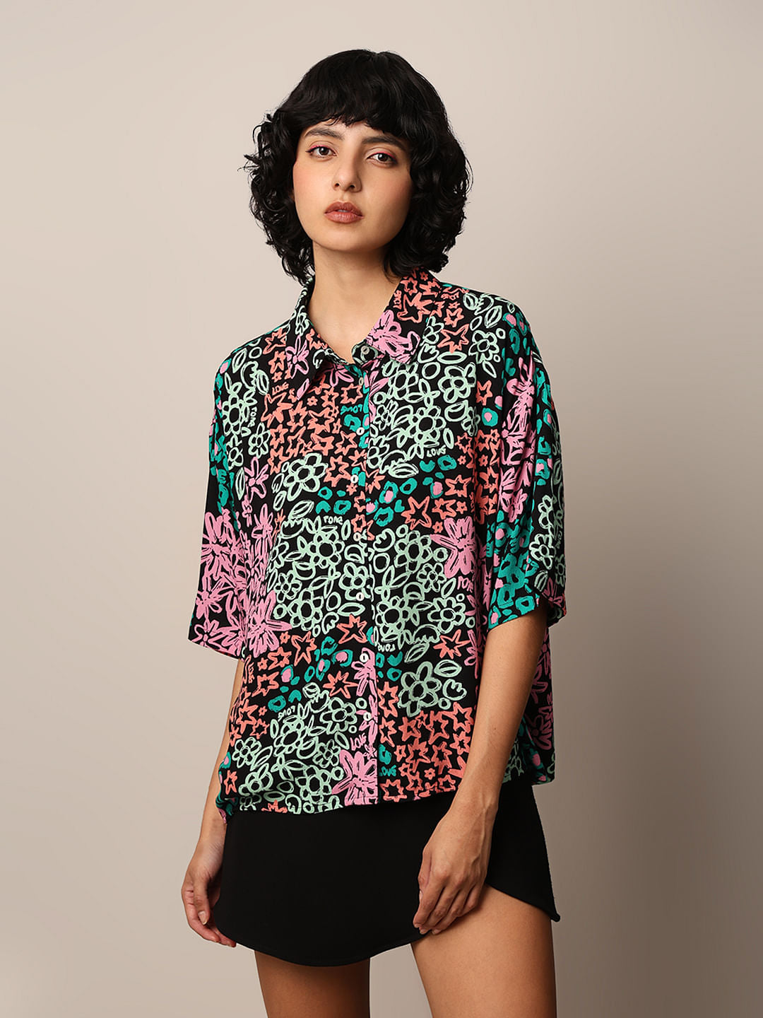 Black Floral Print Shirt