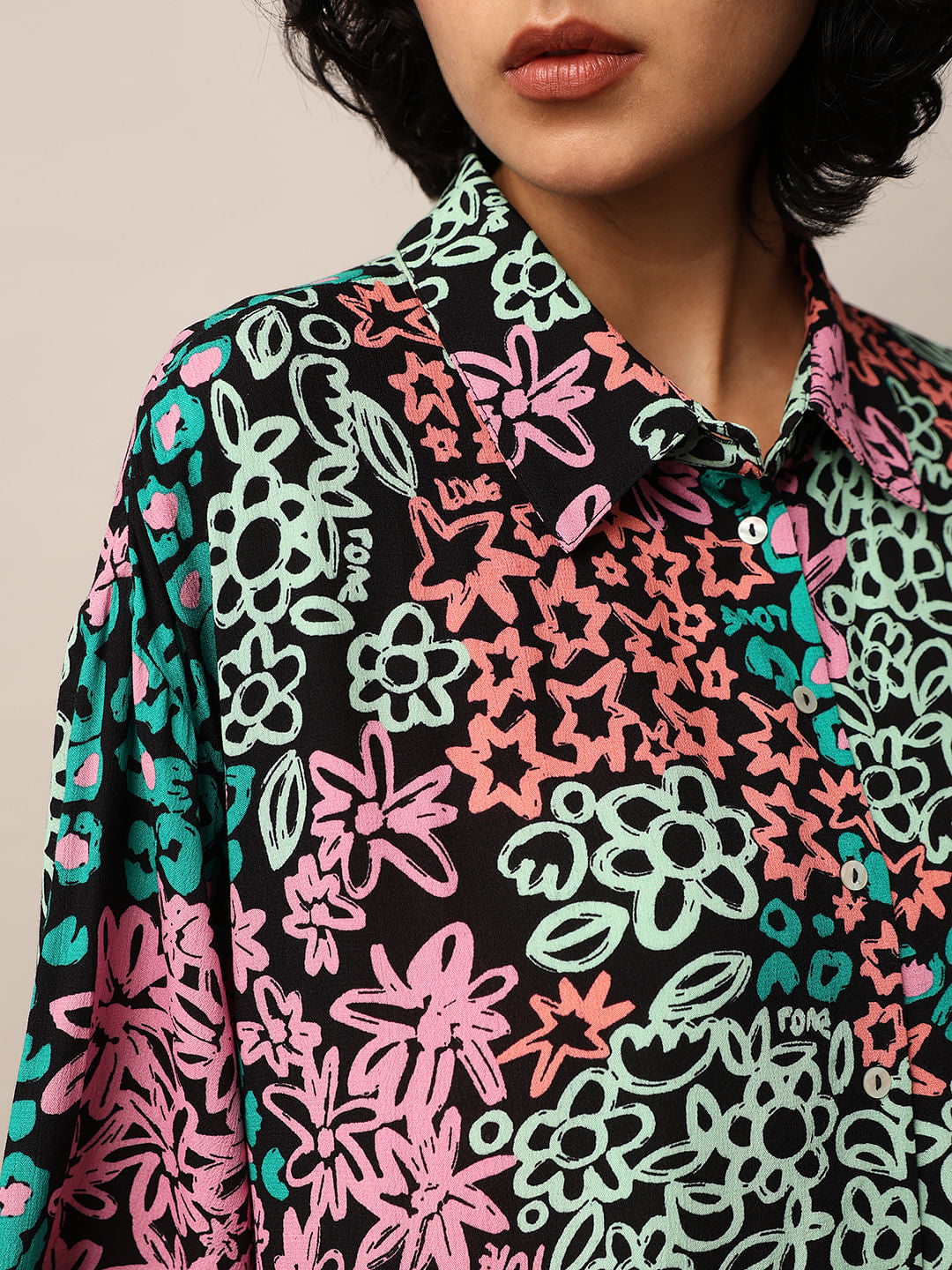 Black Floral Print Shirt