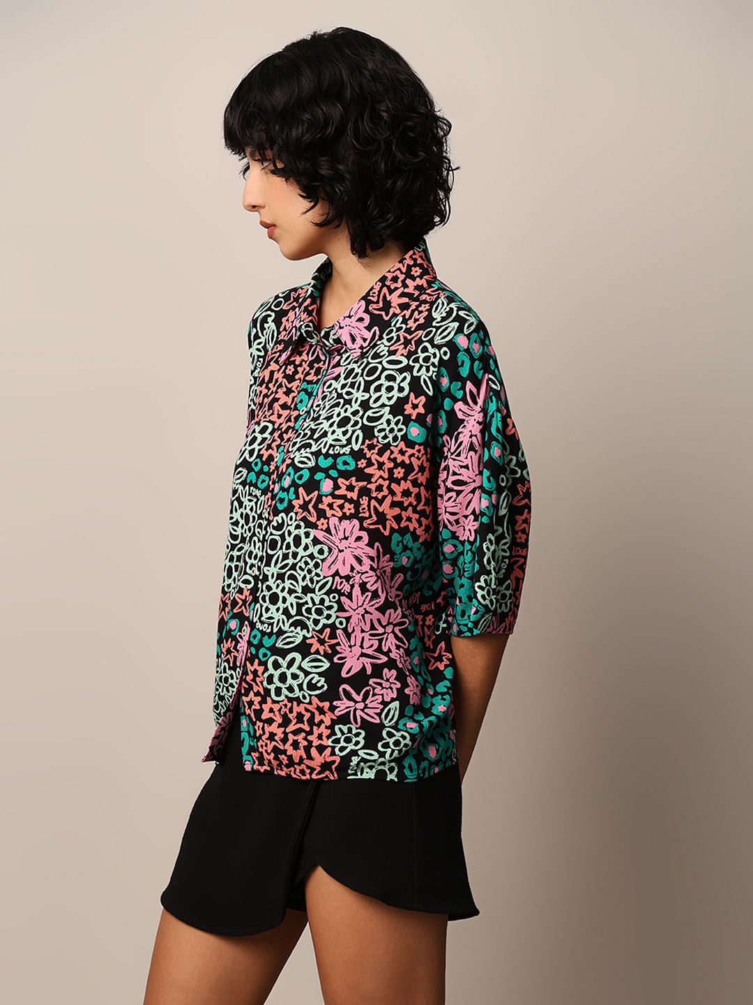 Black Floral Print Shirt