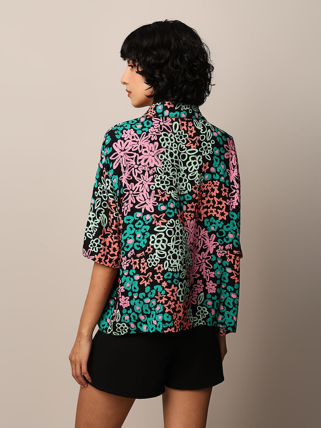 Black Floral Print Shirt