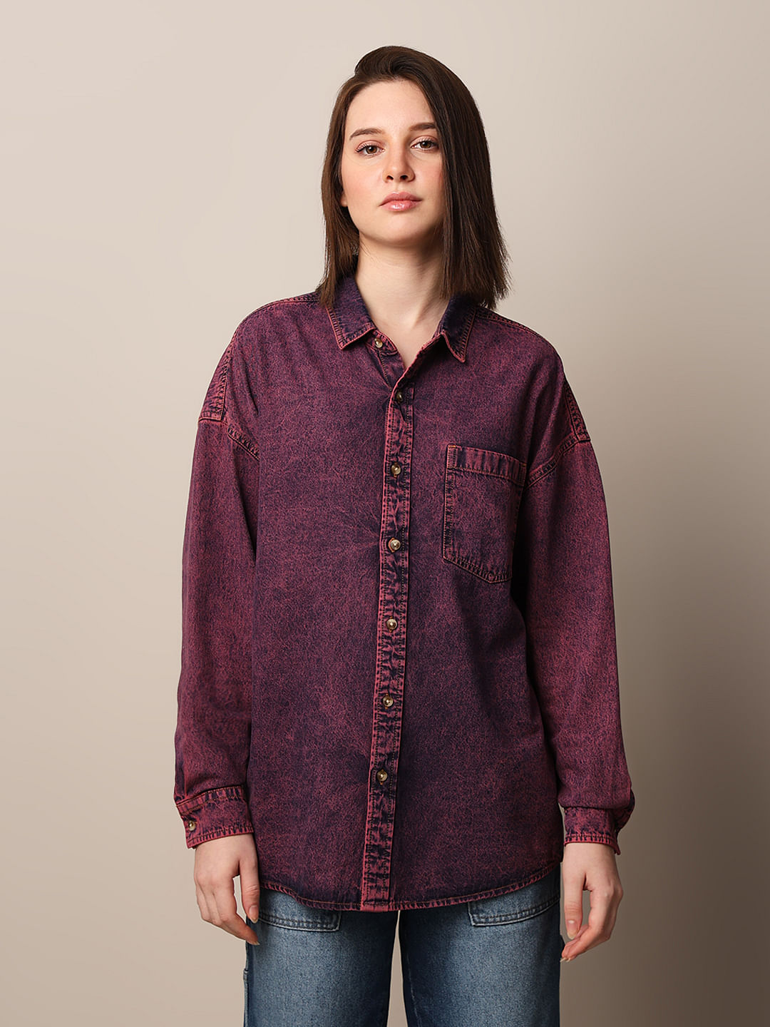 Pink Oversized Denim Shacket