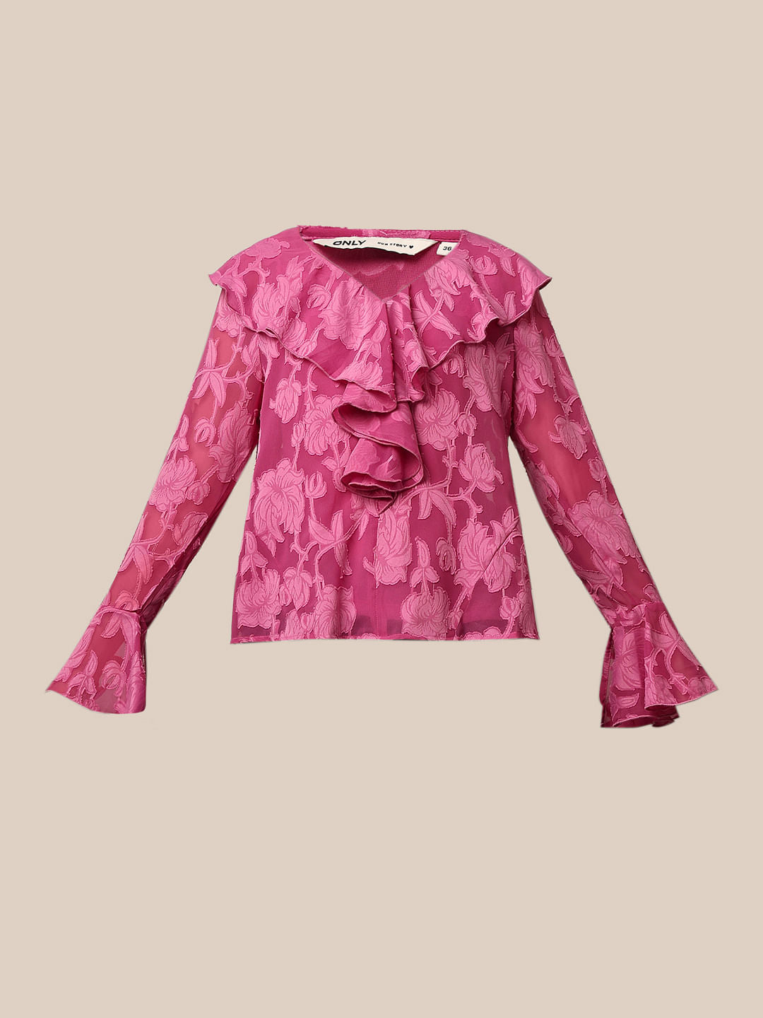 Pink Floral Print Frill Top
