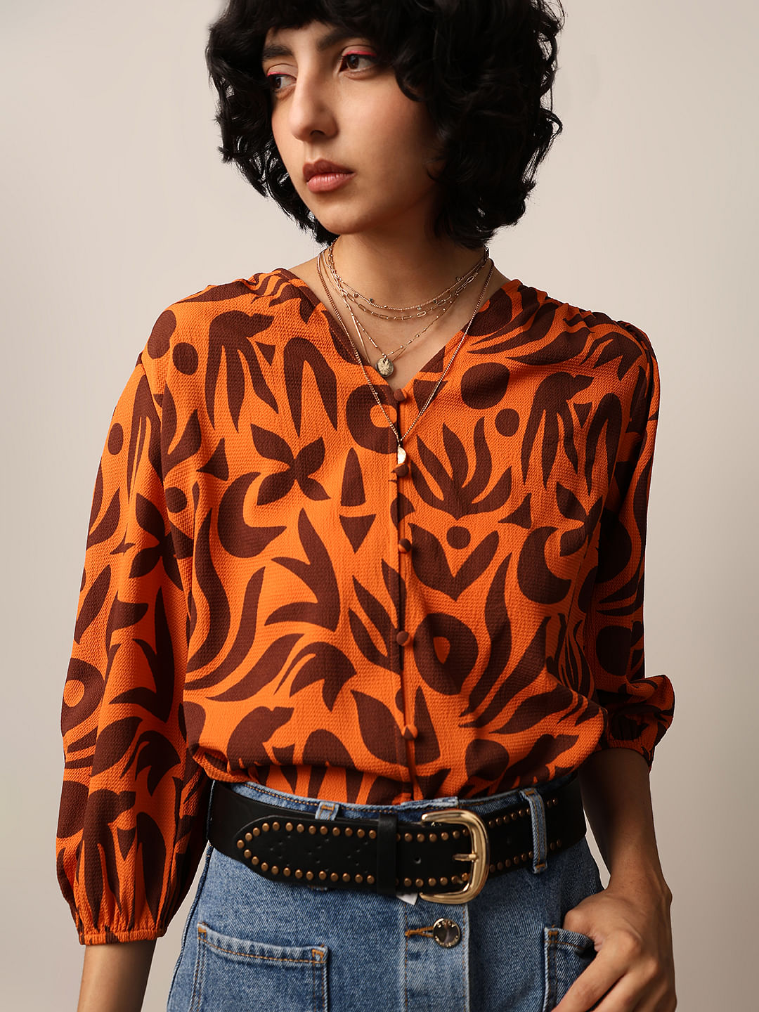 Orange Printed Top