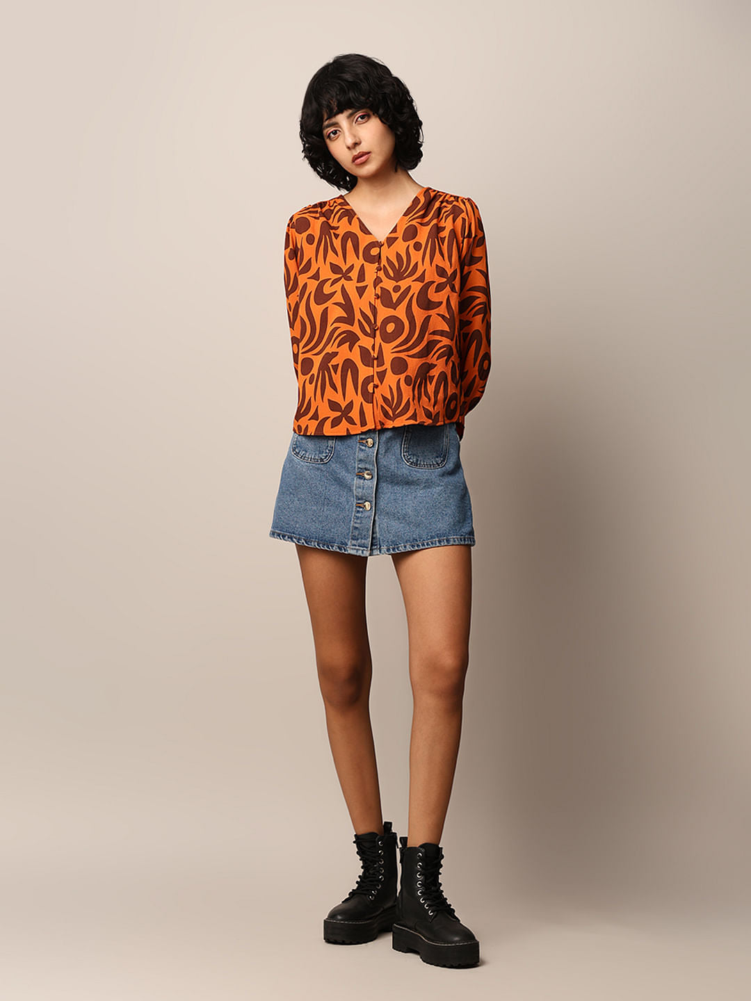 Orange Printed Top