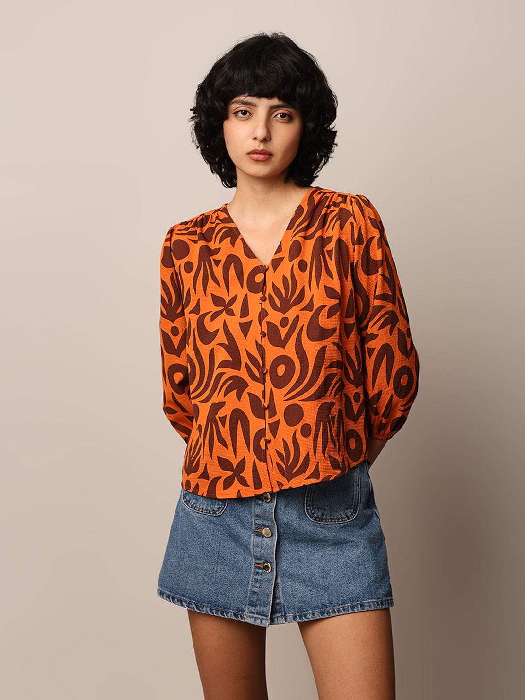 Orange Printed Top