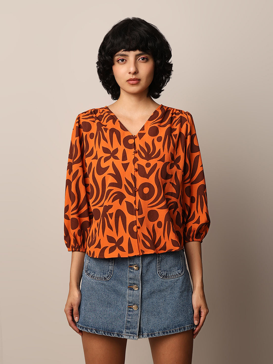 Orange Printed Top