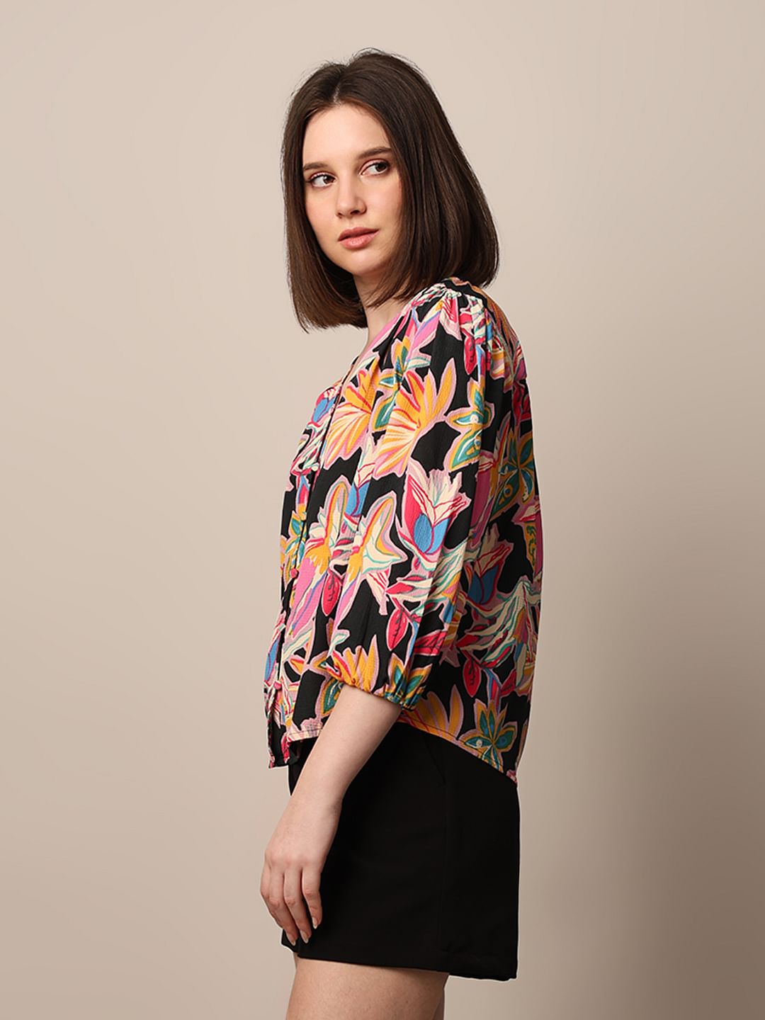 Black Printed Crepe Top