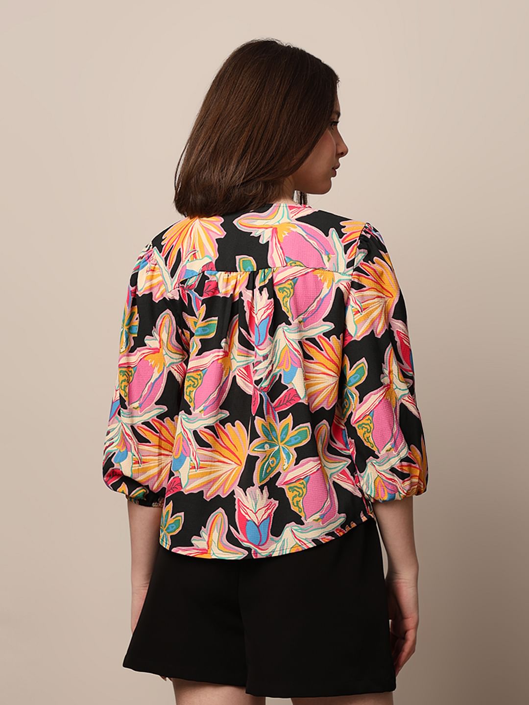 Black Printed Crepe Top