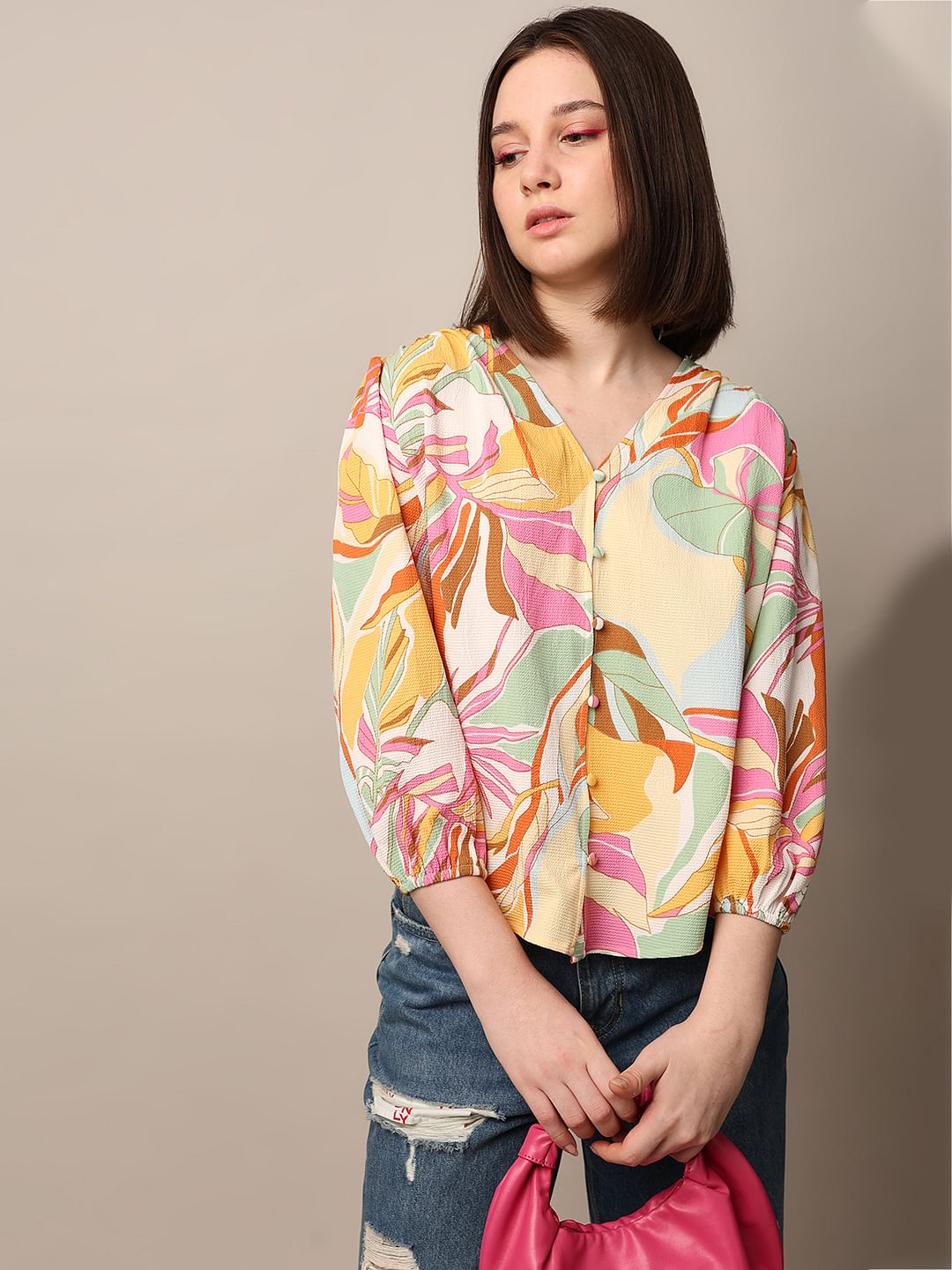 Multi-Colour Printed Crepe Top